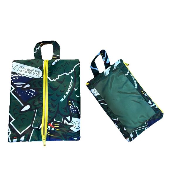 Lacoste Handbags - Lacoste Foldable Reusable Tote Bag Green Crocodile Print Packable w/ Zip Pouch